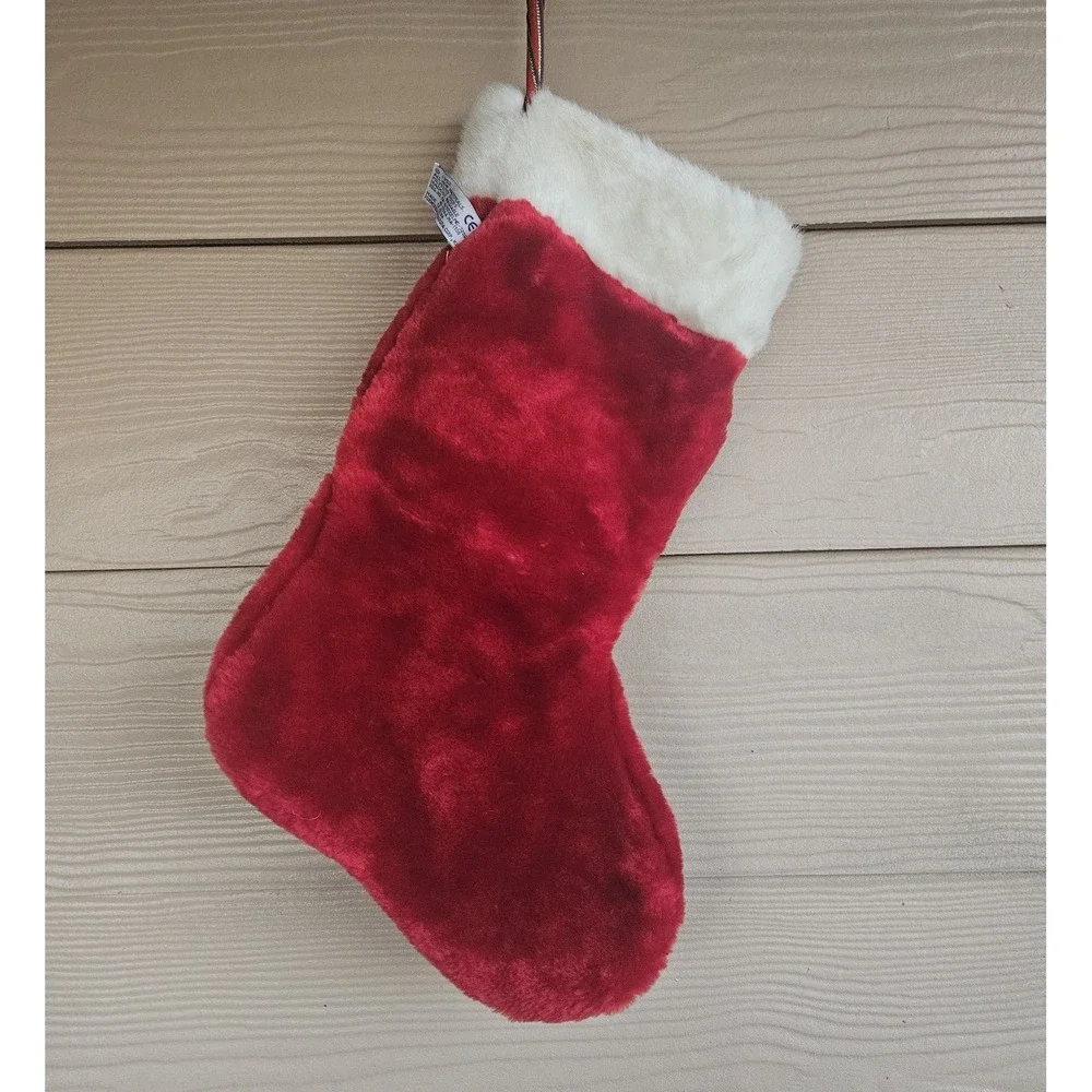 Vintage 3D Red Christmas Stocking Gray Mouse 1992 A&A Plush